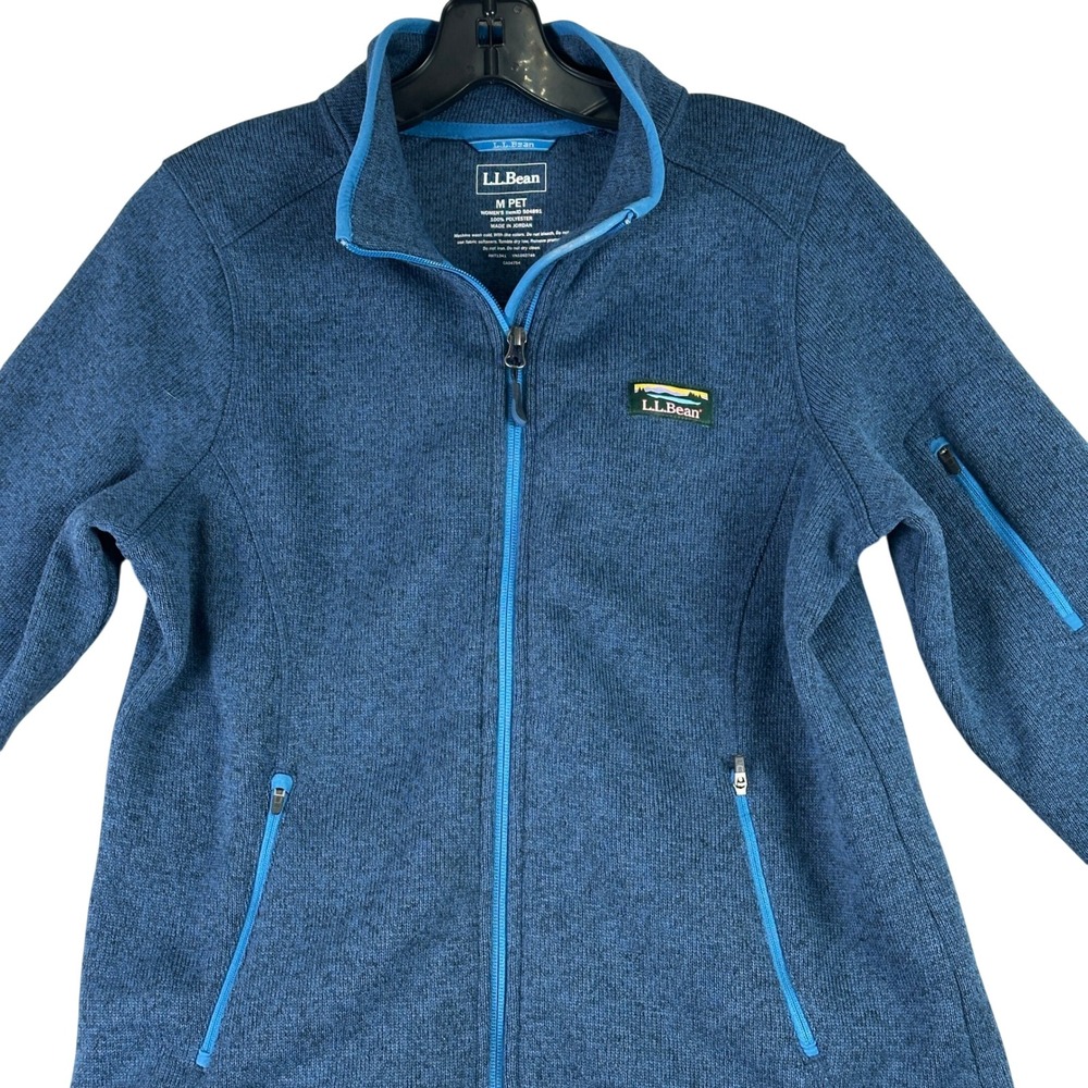 LL Bean Sweater Fleece Full Zip Jacket Womens M Petite Blue Gorpcore Hiking‎